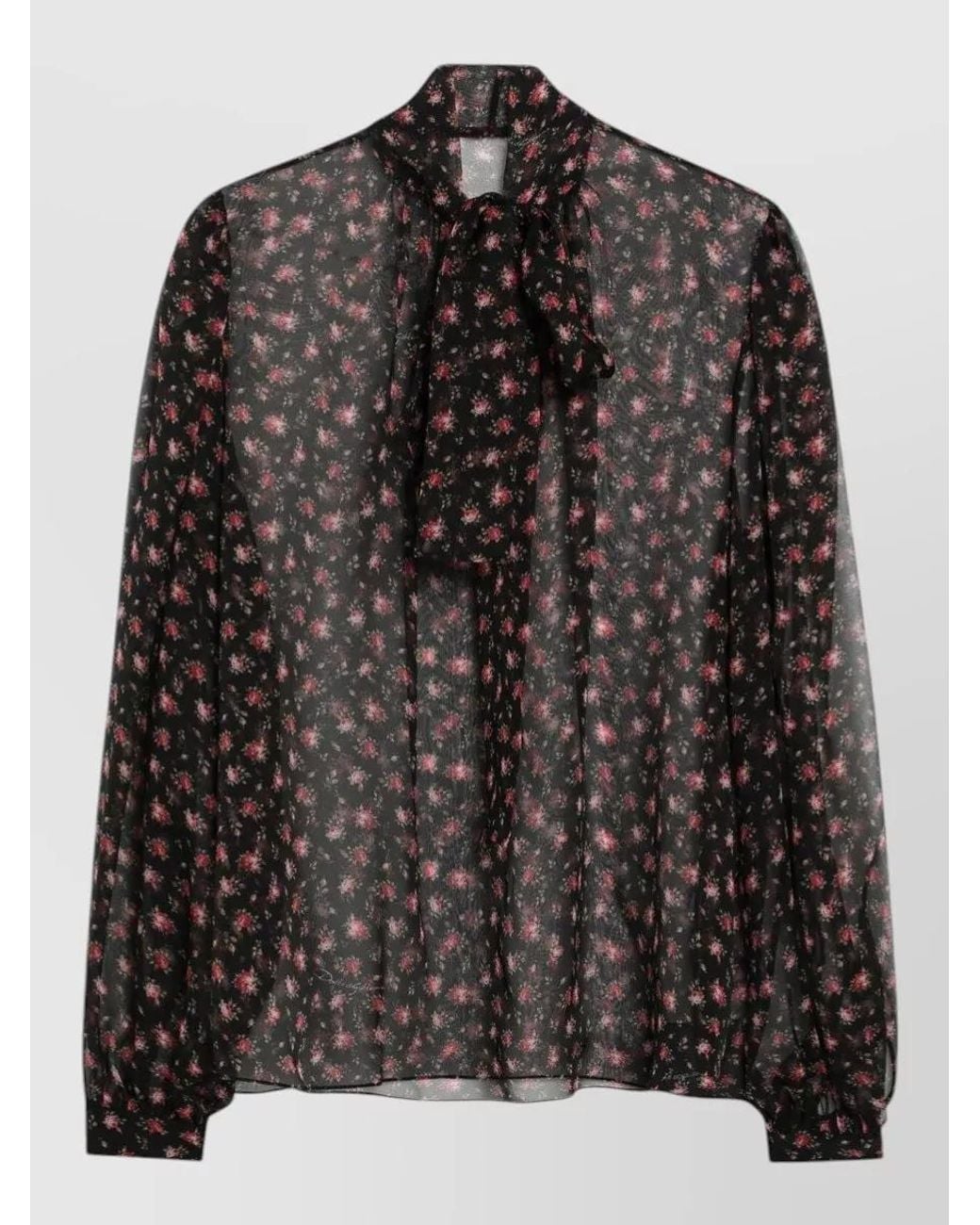 Dolce & Gabbana Black Silk Floral-Print Lavallière Blouse