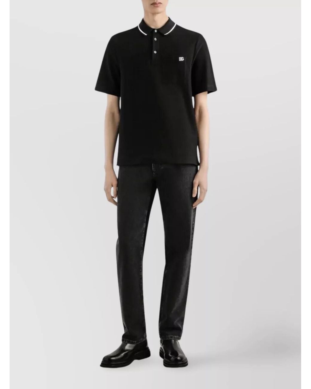 Dolce & Gabbana Black Cotton Piqué Short-Sleeve Polo Shirt for men