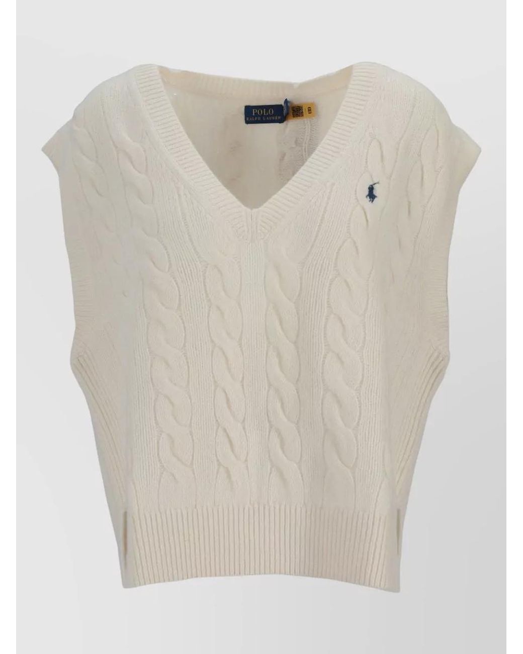 Ralph Lauren Natural Wool Cashmere Sleeveless V-Neck Fine-Knit Top