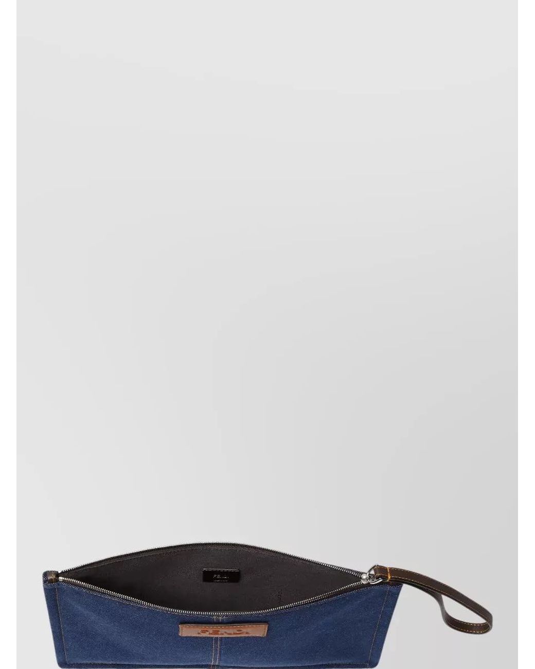 Fendi Blue Medium Flat Pouch Contrast Stitching Wrist Strap for men