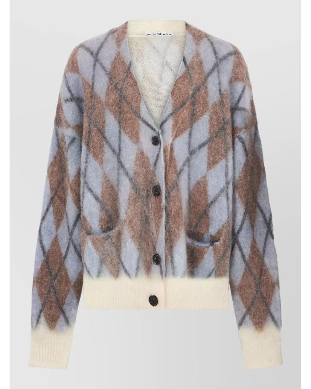 Acne Multicolor V-Neck Ribbed Diamond-Pattern Cardigan