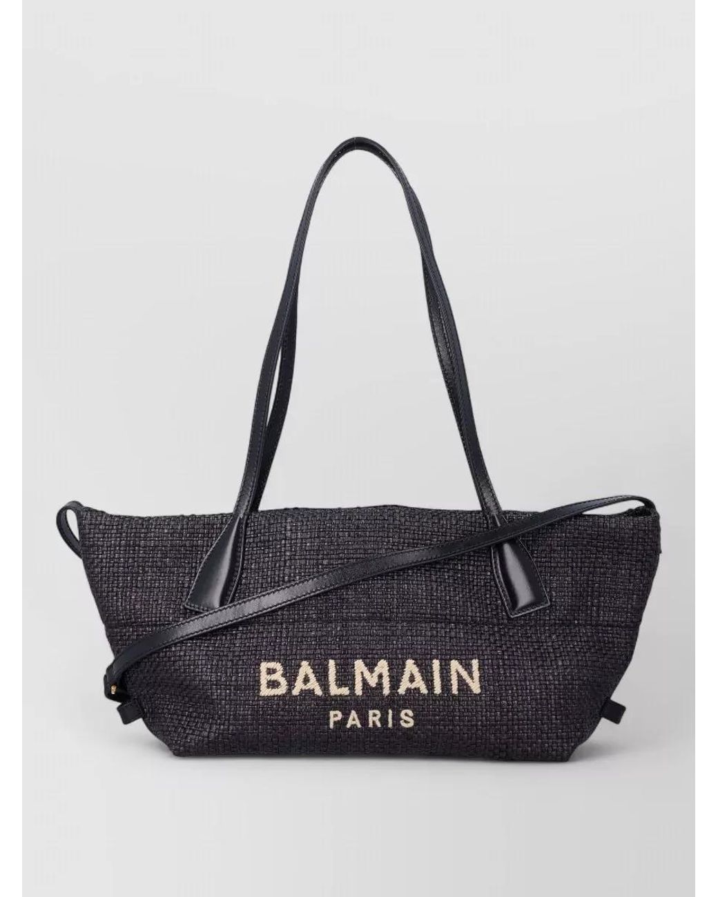 Balmain White Track Small Raffia Effect Tote Bag