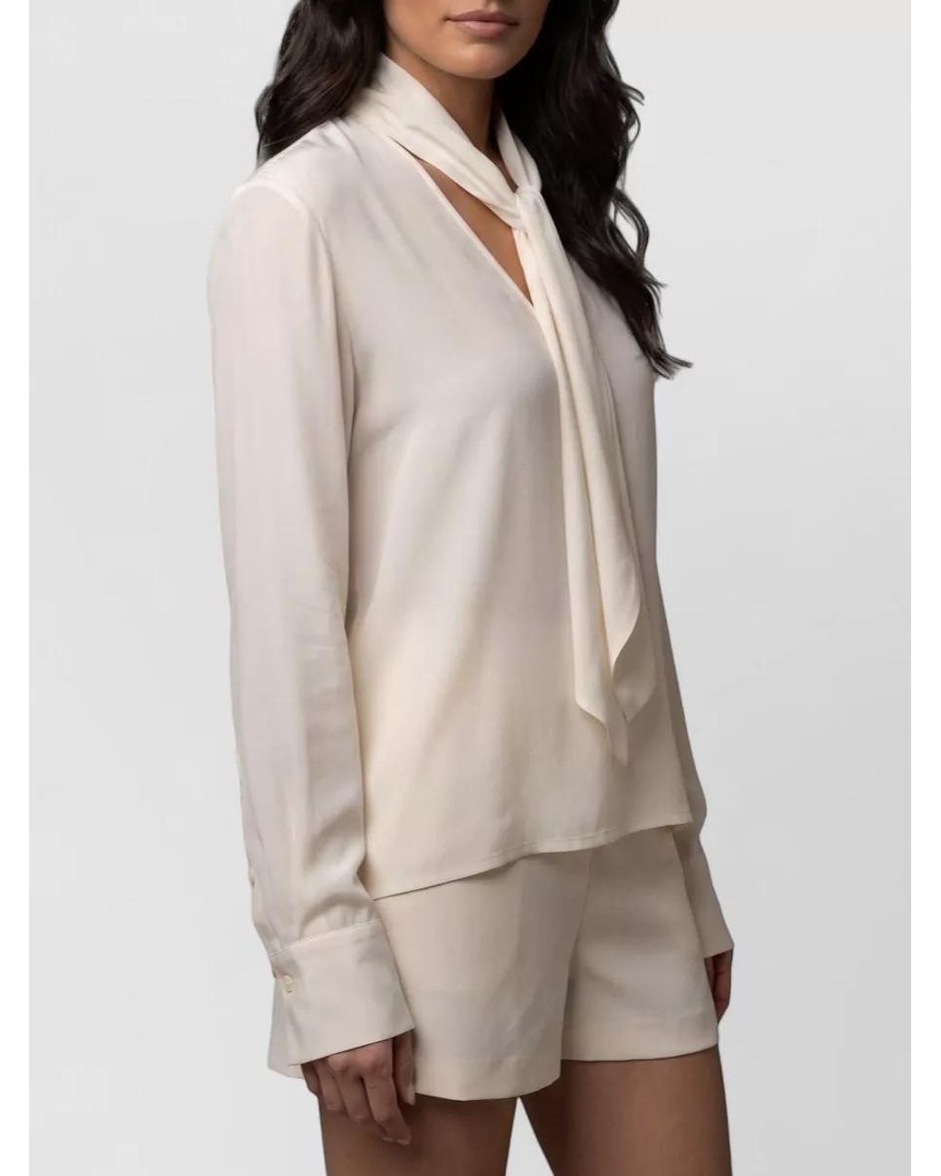 FEDERICA TOSI Natural Silk V-Neck Long-Sleeve Blouse