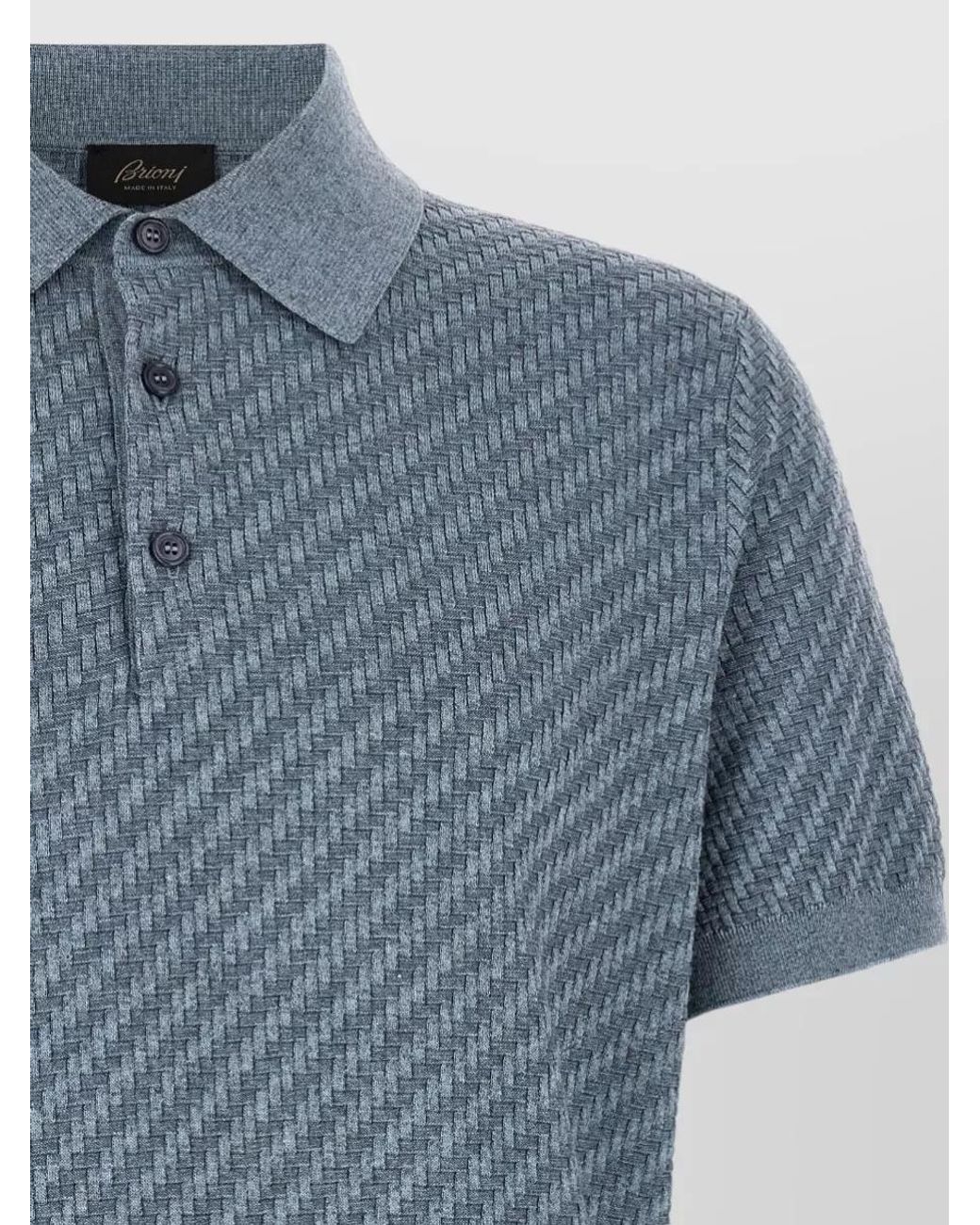 Brioni Blue Silk Cashmere Short-Sleeve Polo Shirt for men
