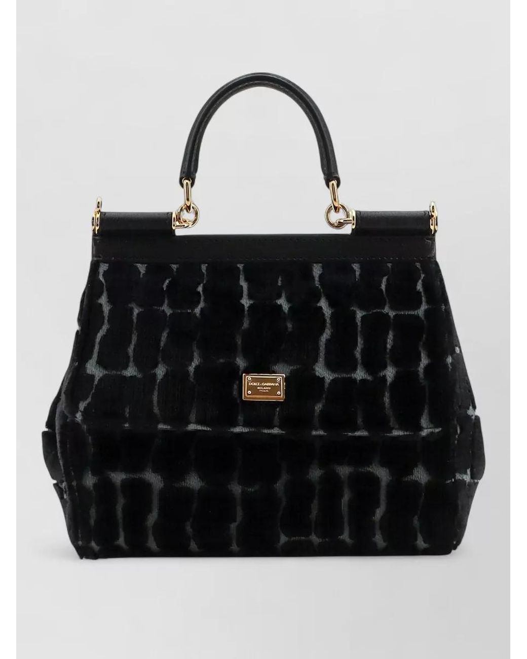 Dolce & Gabbana Black Sicily Small Velvet-Effect Shoulder Bag