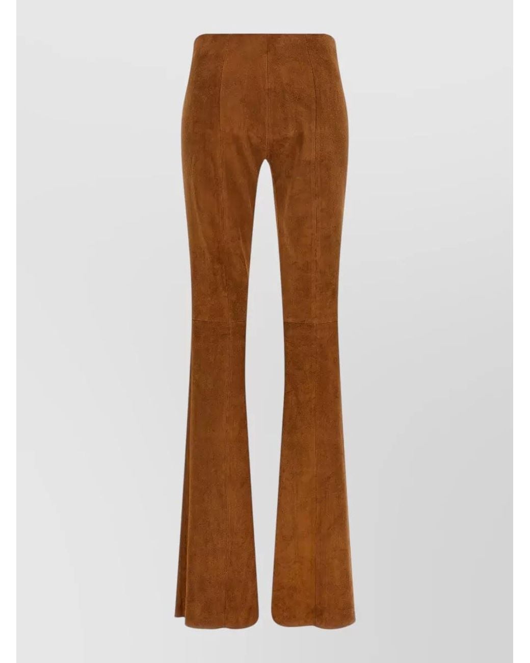 Stouls Brown Suede High-Rise Flared Panelled Trousers