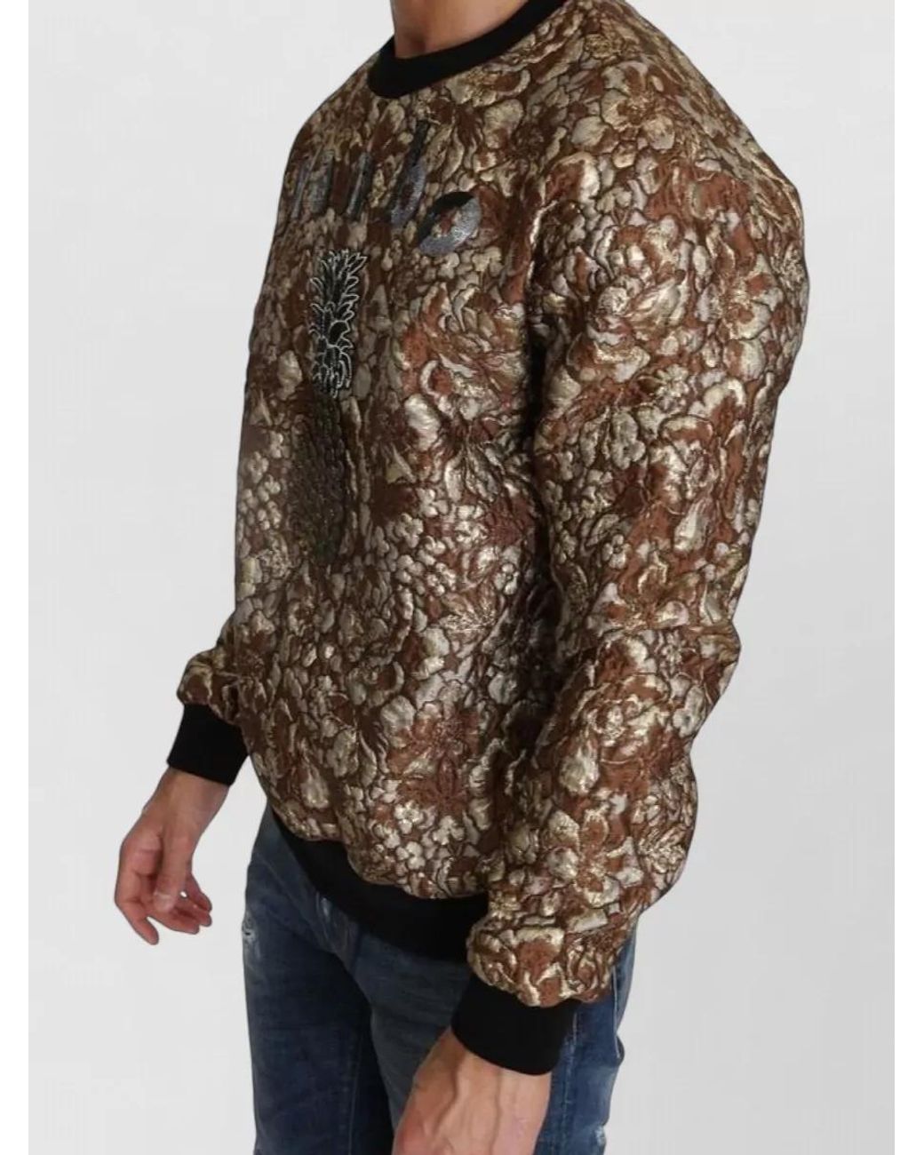 Dolce & Gabbana Brown Silk Jacquard Crew-Neck Sweater for men