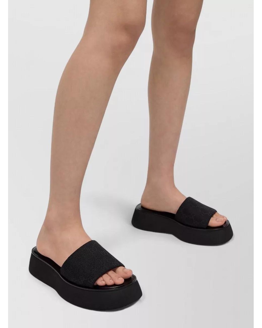 Gucci Black Canvas Flatform Slide Sandals