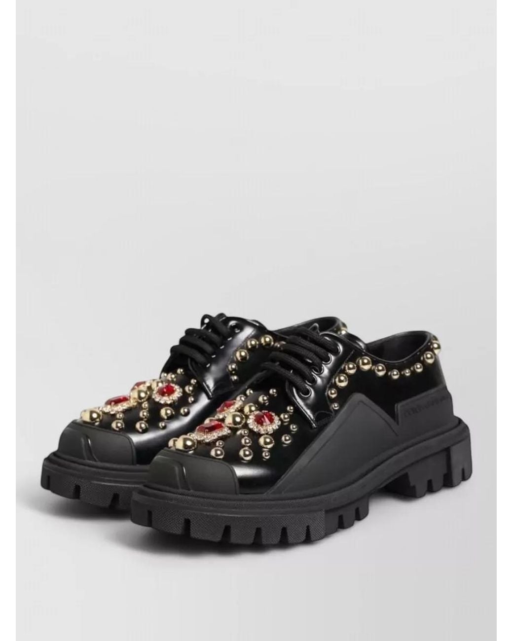 Dolce & Gabbana Black Leather Crystal-Embellished Derby Shoes
