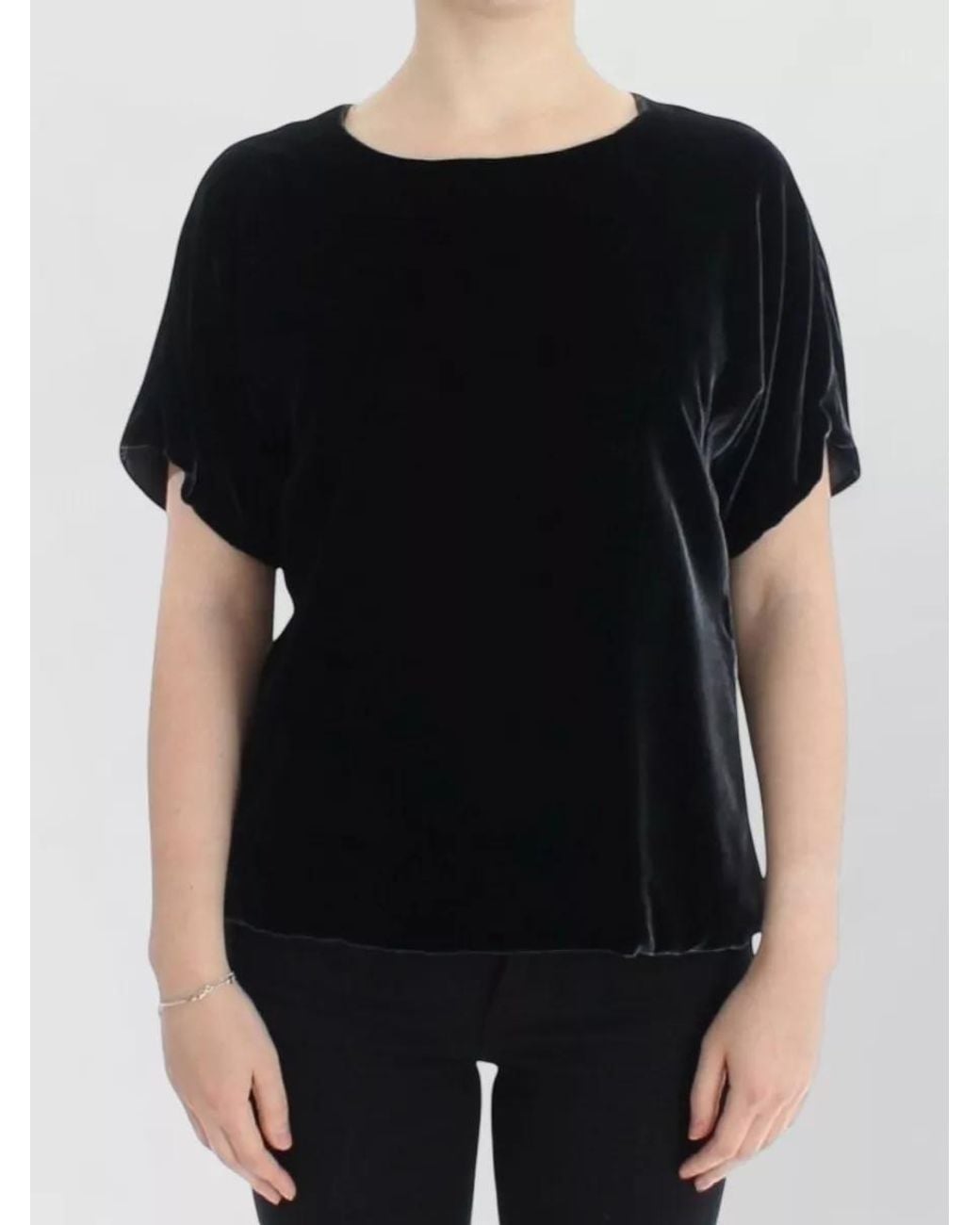 Dolce & Gabbana Black Velvet Short-Sleeve Round-Neck Blouse