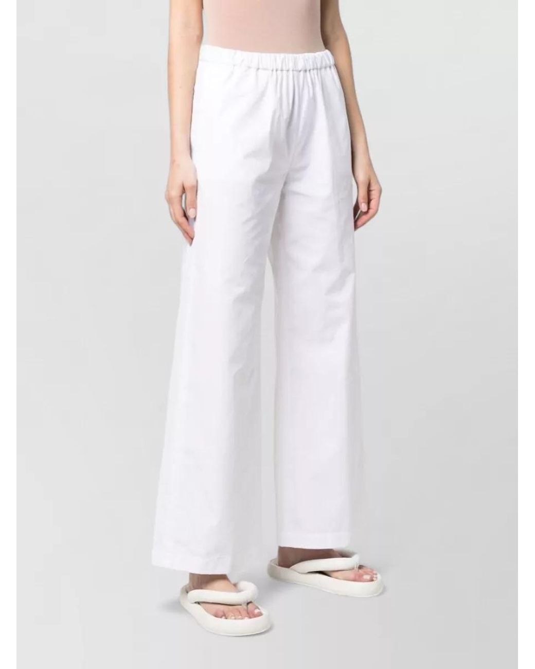 Aspesi White Silk Wide-Leg Trousers