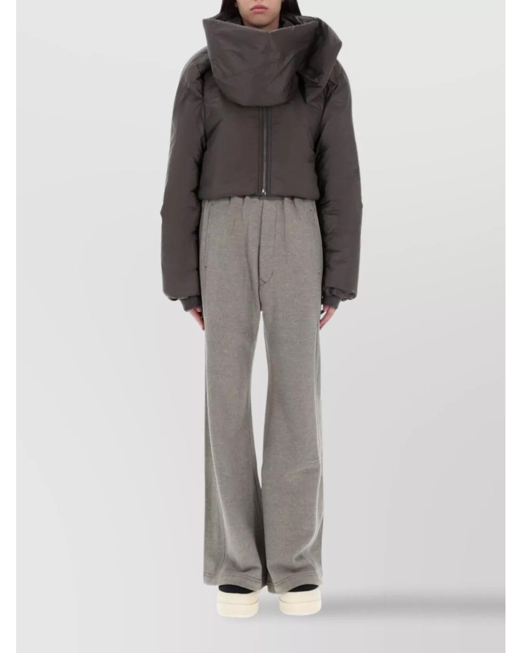 Rick Owens Gray Cropped Parka Coat