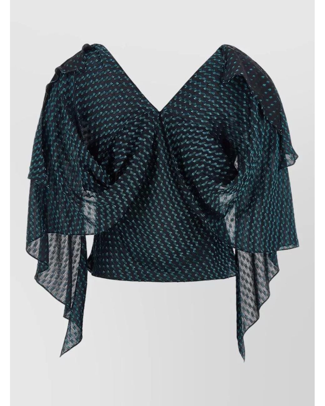 Kiko Kostadinov Blue Silk-Blend Draped Asymmetric V-Neck Blouse