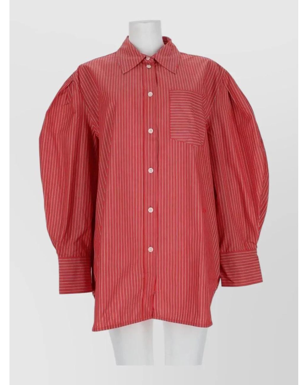 Ganni Red Striped Balloon-Sleeve Cotton Shirt