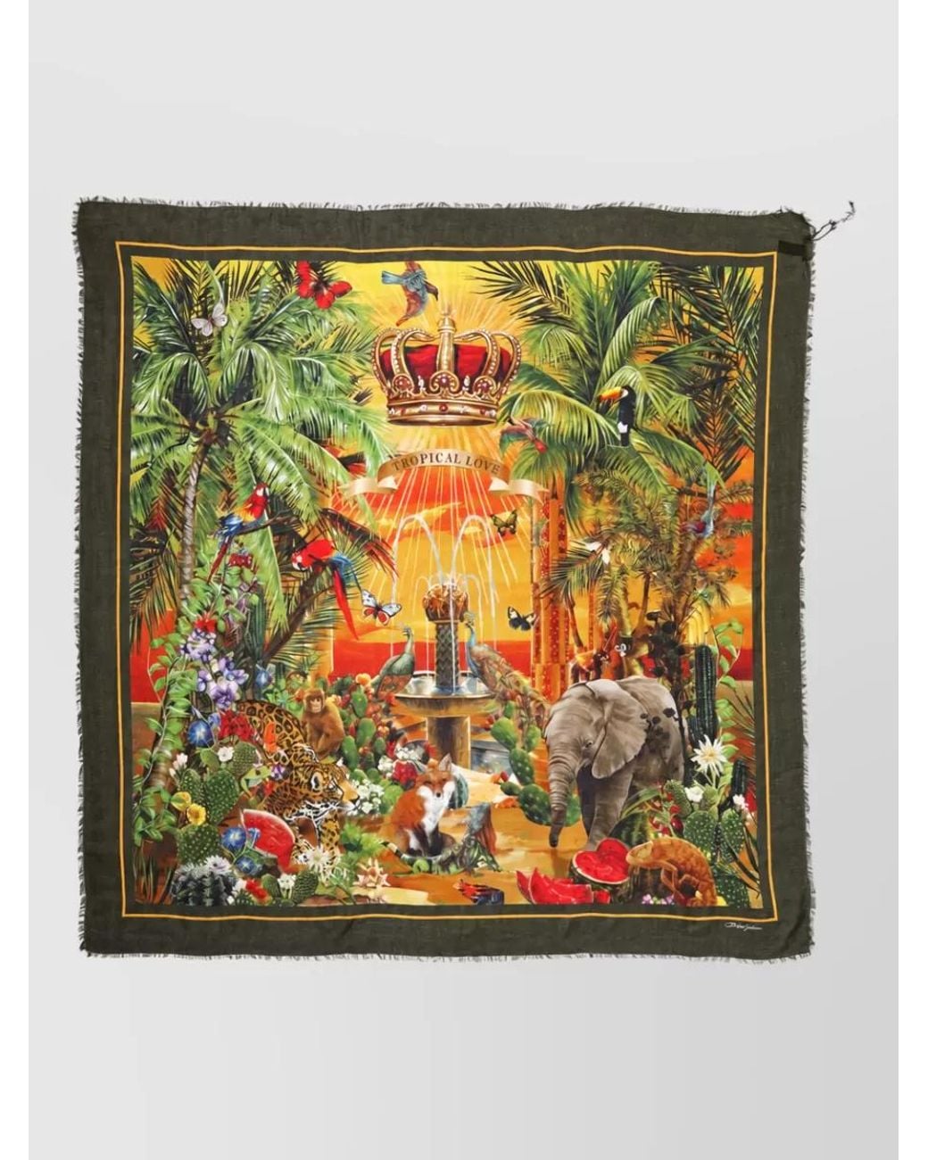 Dolce & Gabbana Green Cashmere Modal Jungle Print Scarf