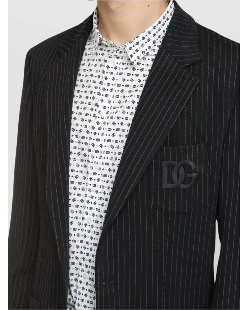 Dolce & Gabbana Black Pinstriped Single-Breasted Two-Button Blazer for men