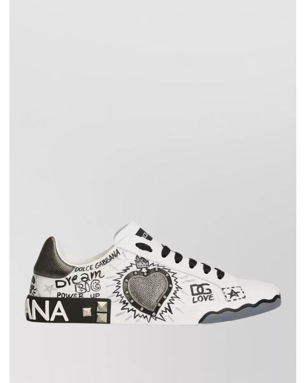 Dolce & Gabbana Metallic Leather Studded Printed Low-Top Sneakers for men