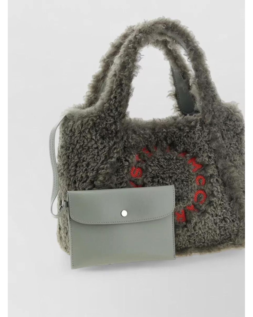 Stella McCartney Gray Stella Logo Shearling Shoulder Bag