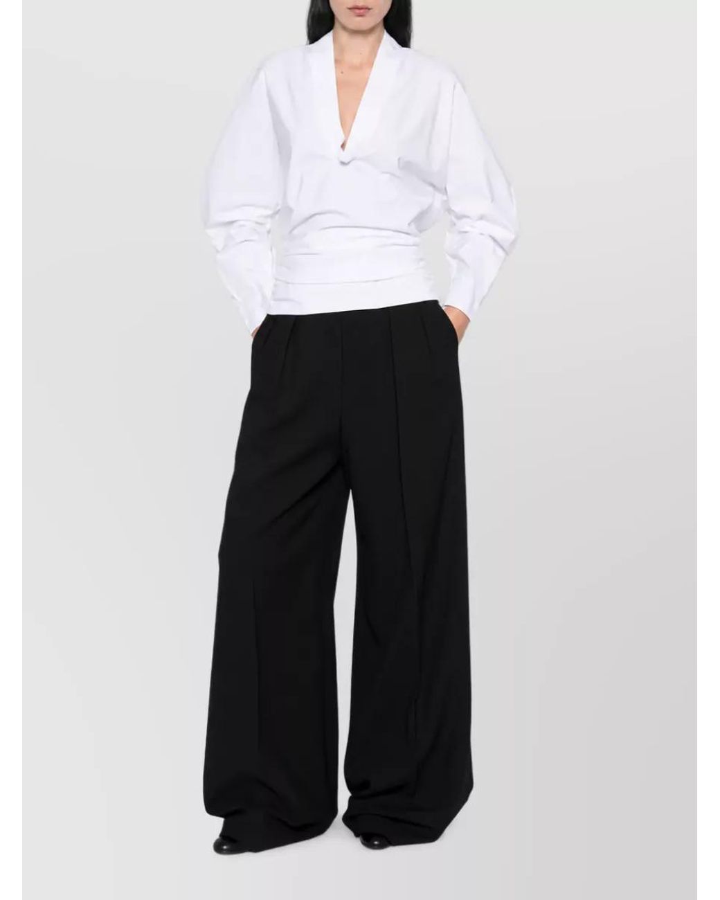 Jacquemus White Cotton V-Neck Ruffled Wrap Blouse