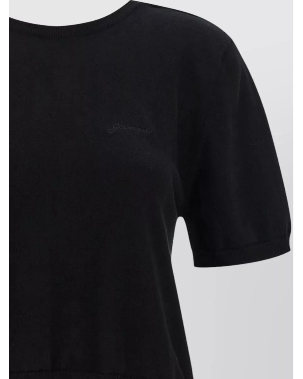 Ganni Black Organic Cotton Knotted Bare Back Short-Sleeve Top
