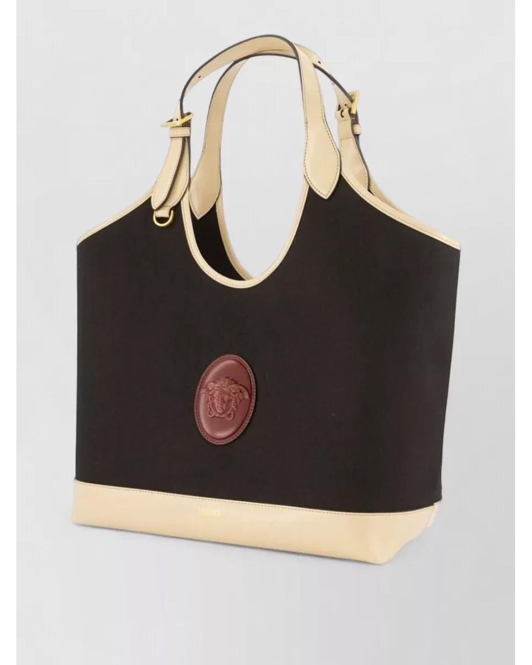 Versace Black Virtus Large Leather Tote Bag