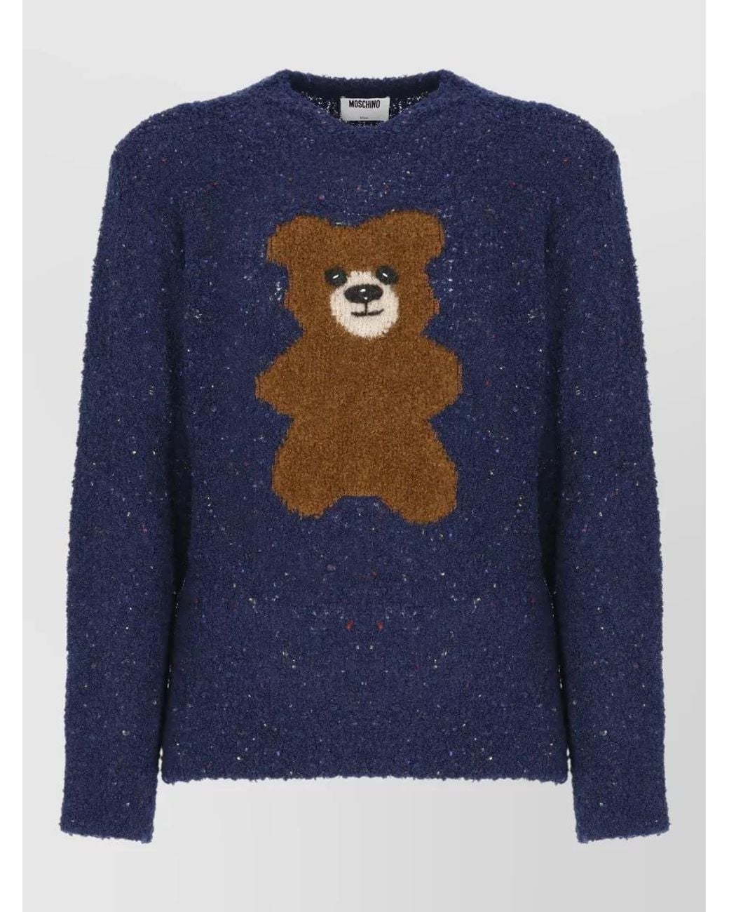 Moschino Blue Bouclé Wool Crewneck Sweater for men