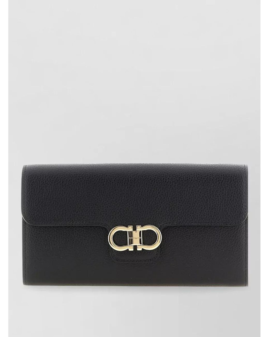 Ferragamo Black Gancini Leather Clutch Bag