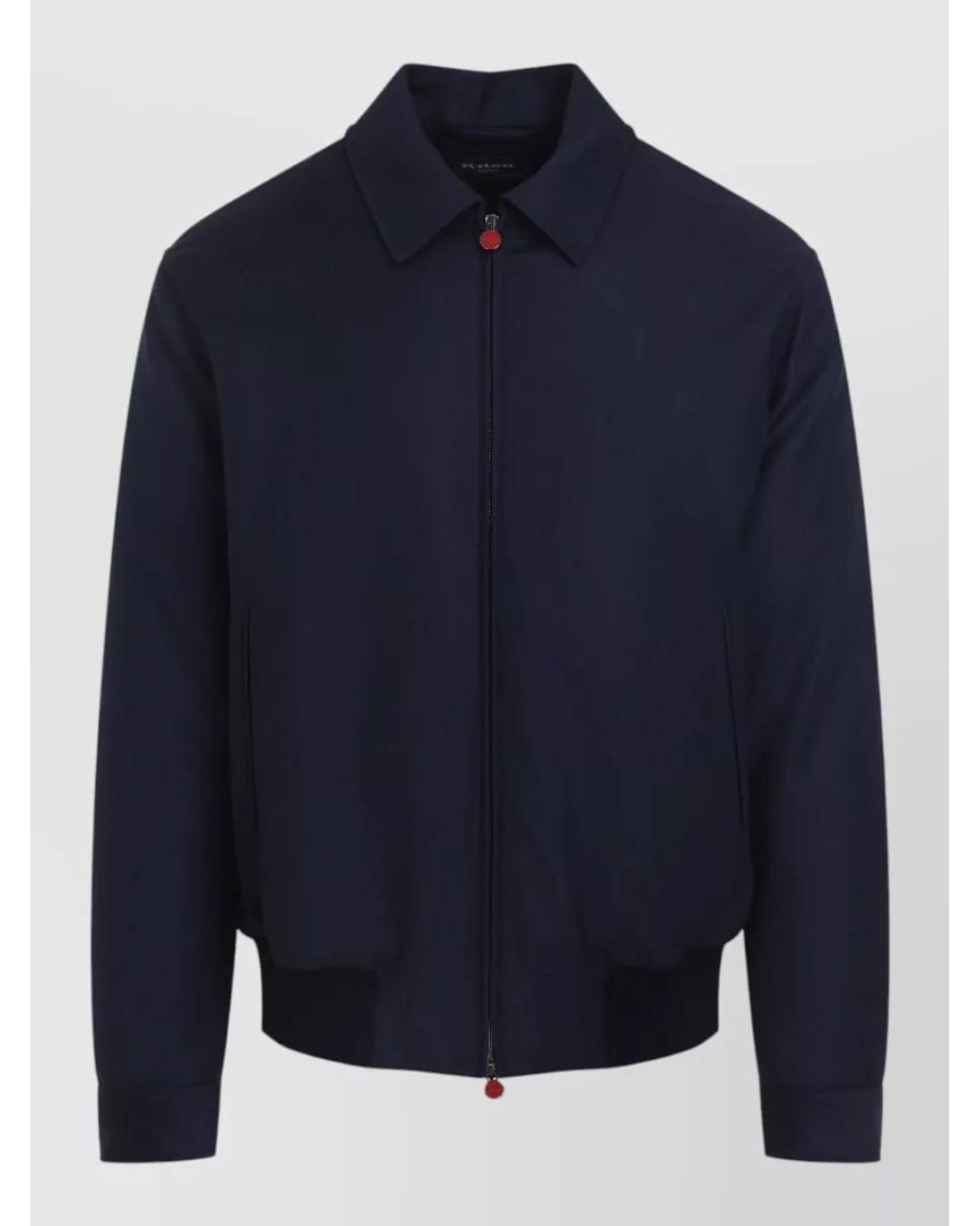 Kiton Blue Wool Cashmere Ribbed Bomber Jacket for men