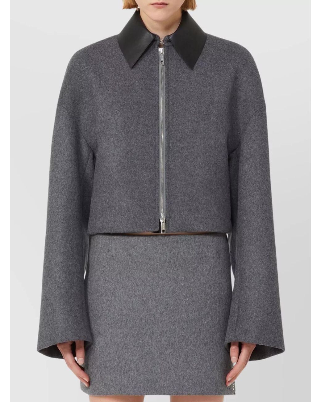 Sportmax Gray Virgin Wool Cropped Boxy Jacket