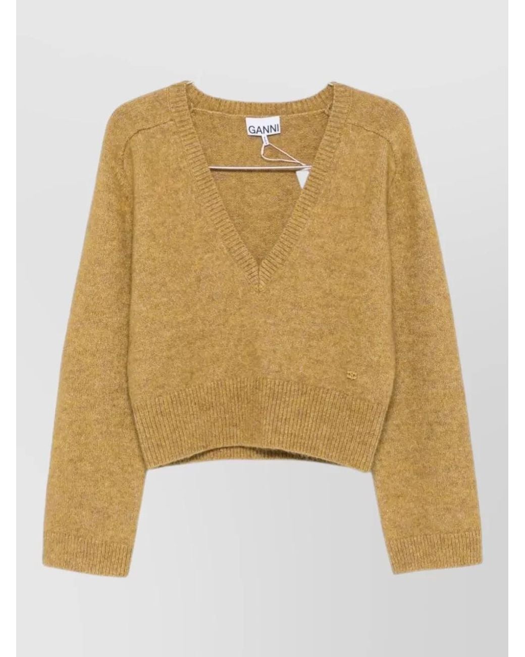 Ganni Natural Wool Mohair Crewneck Sweater