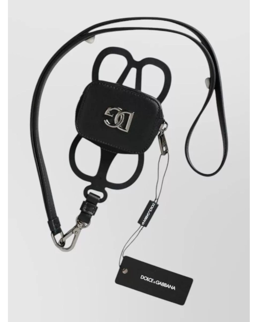 Dolce & Gabbana Black Leather Logo Coin Purse Lanyard Wallet for men