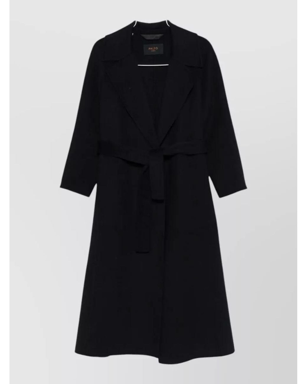 Paltò Black Wool Belted Single Breasted Coat