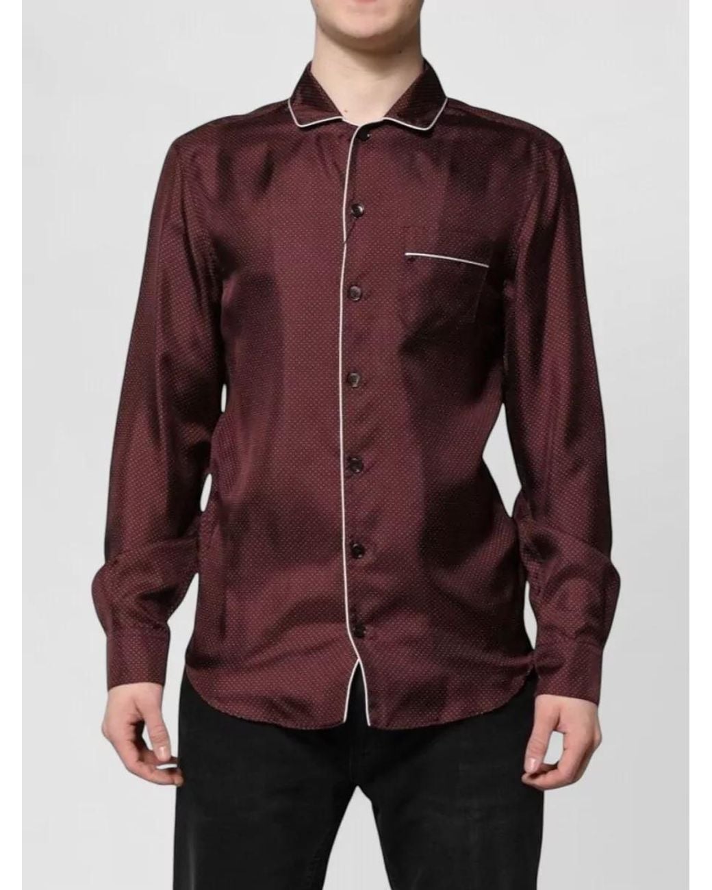 Dolce & Gabbana Red Silk Dotted Long Sleeve Shirt for men