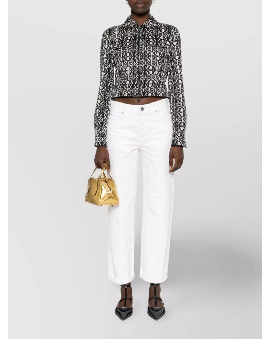 Max Mara Black Monogram-Print Cropped Jacket