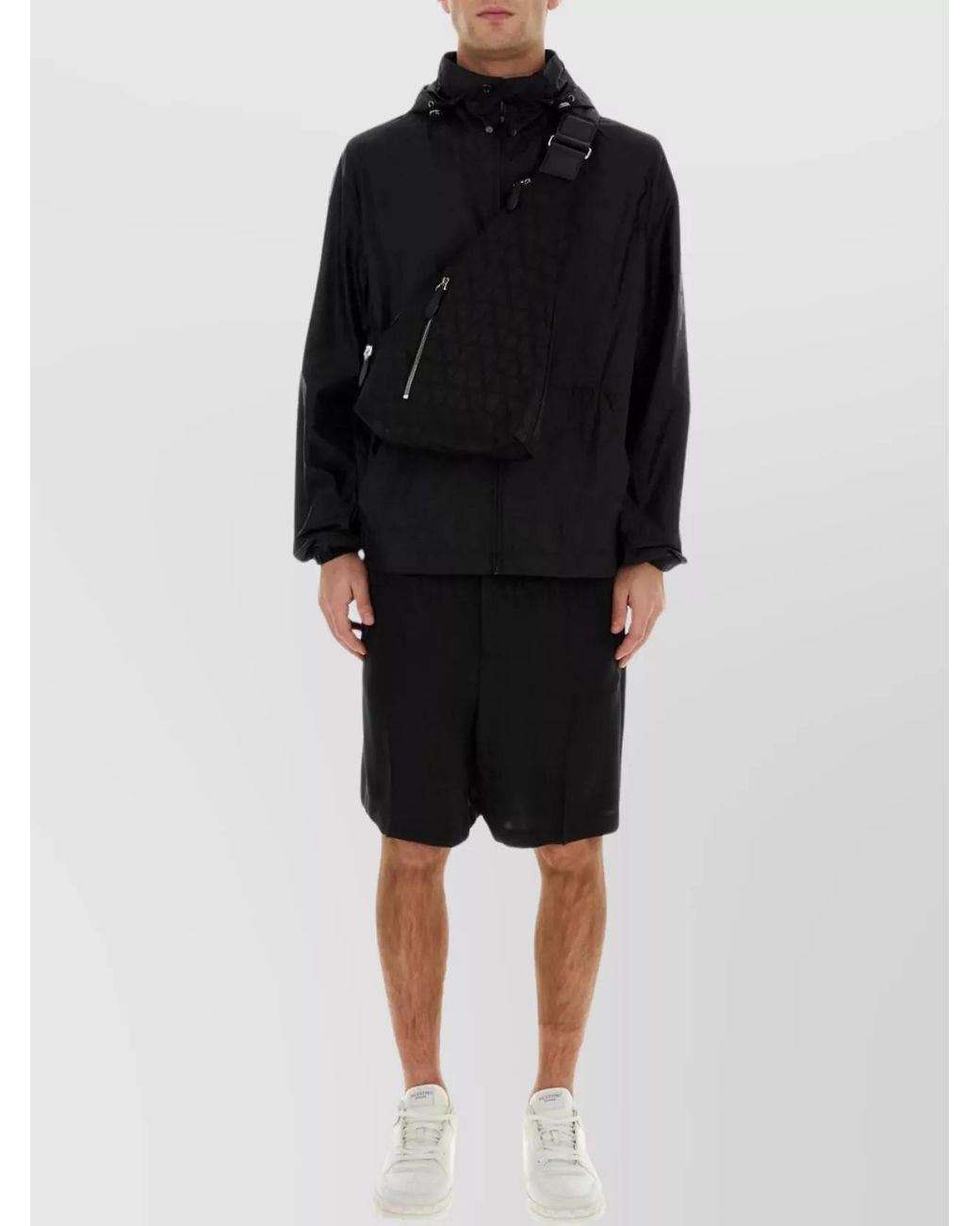 Valentino Garavani Black Nylon Hooded Windbreaker Jacket for men