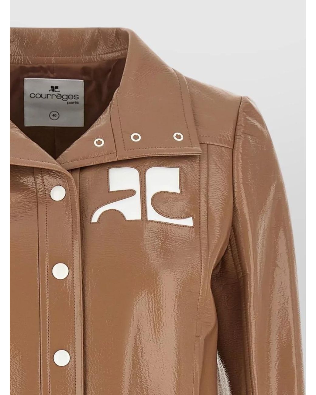Courreges Brown Vinyl Cropped Single-Breasted Coat