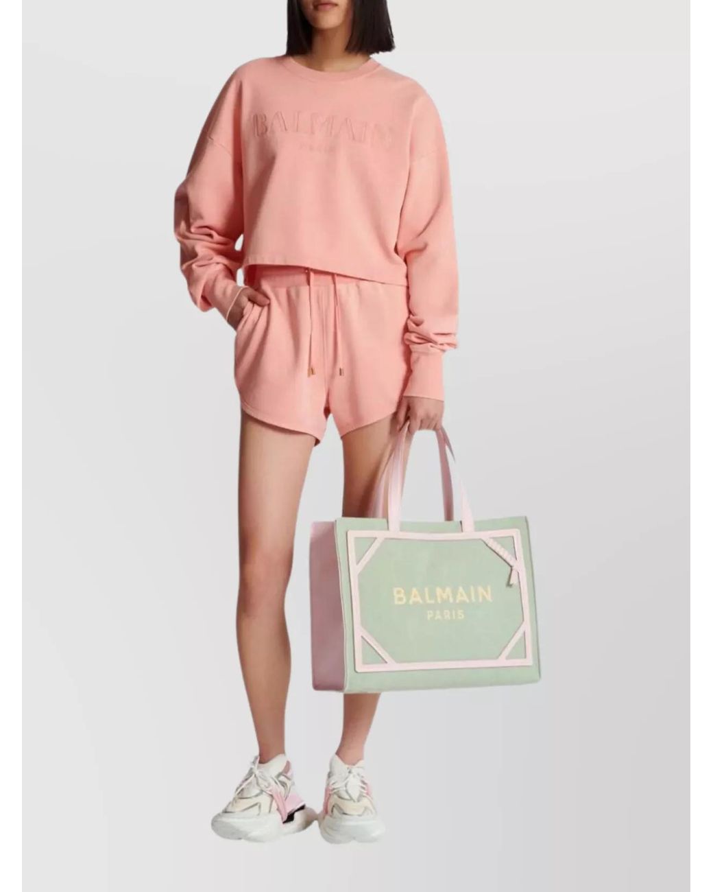 Balmain Pink Cropped Ribbed Cotton Sweatshirt