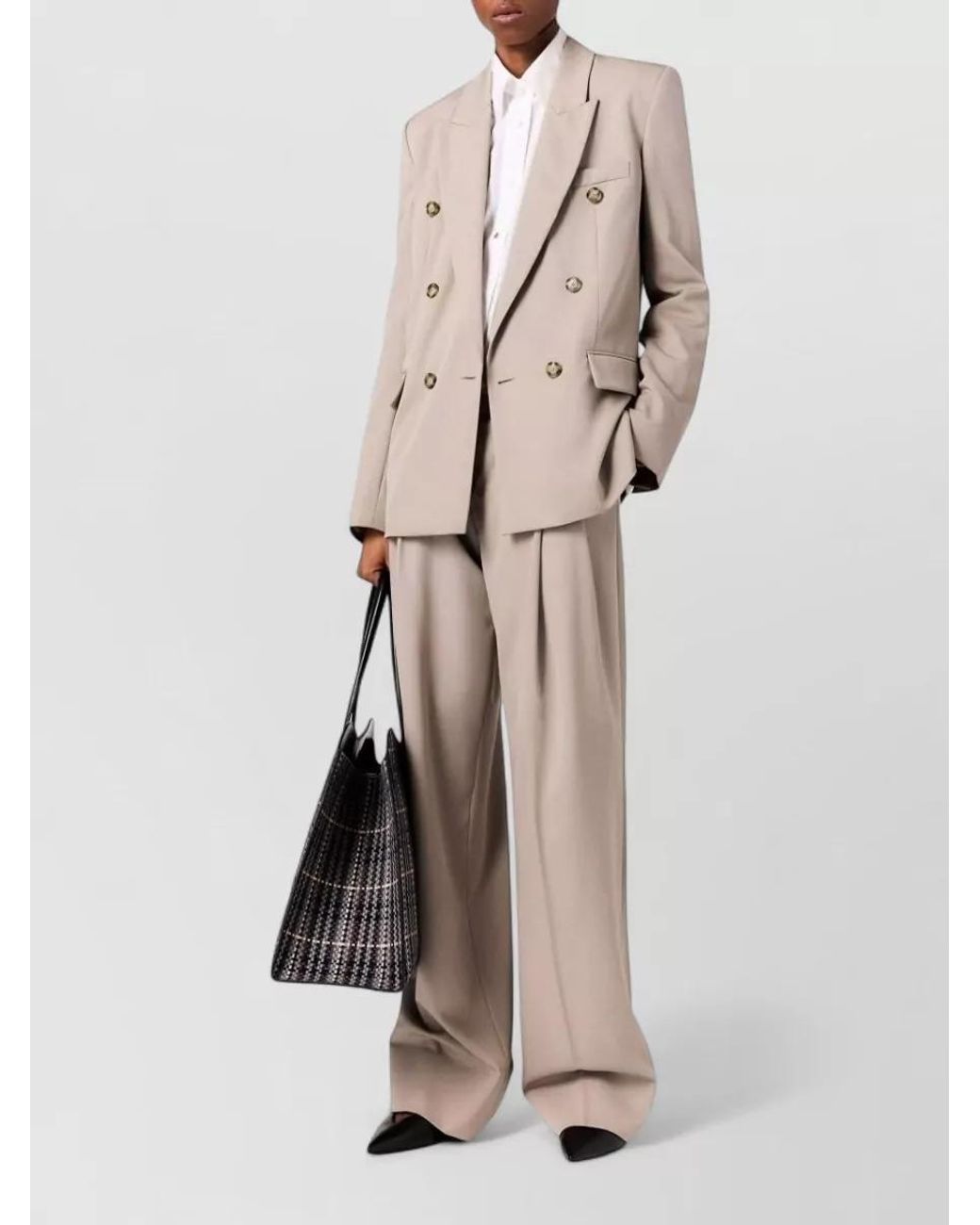 Stella McCartney Natural Wool Pleated Straight-Leg Trousers