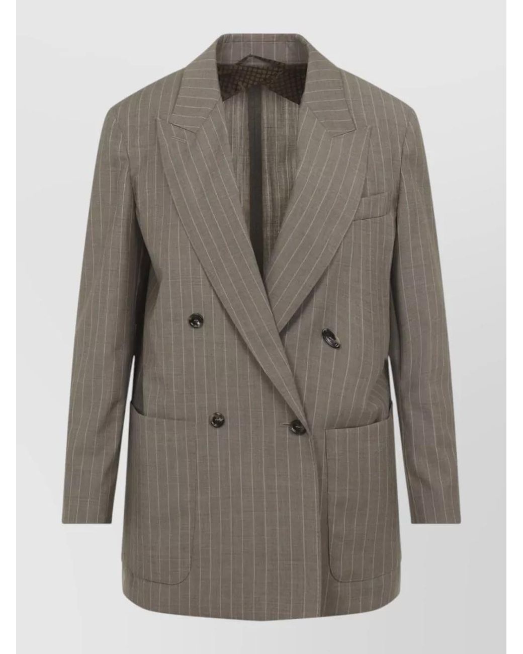 Max Mara Gray Virgin Wool Pinstripe Double-Breasted Blazer