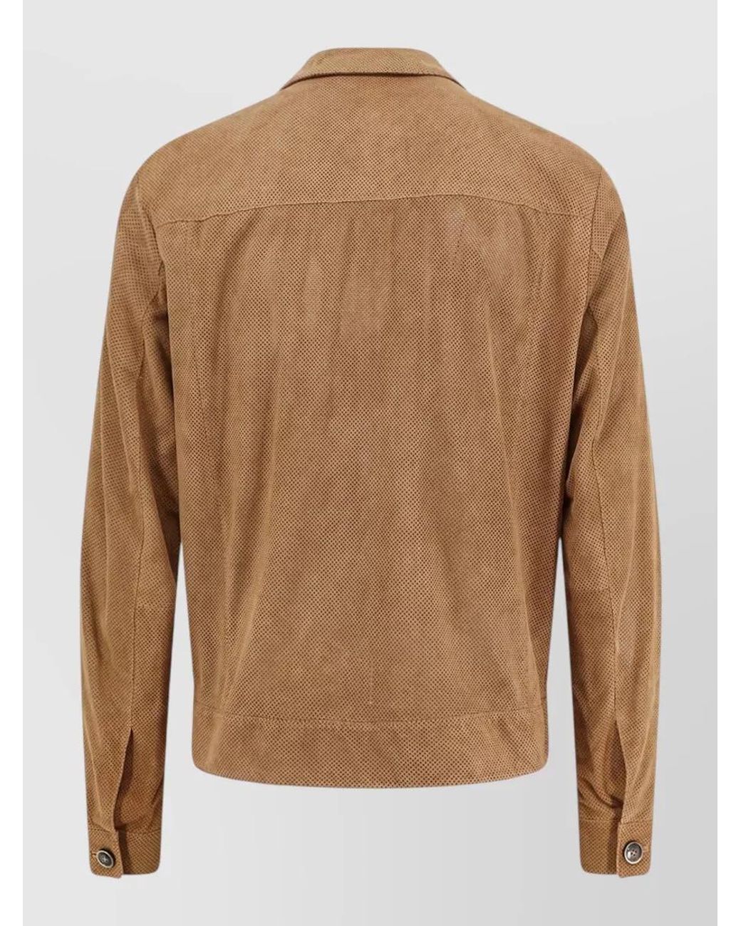 Boss Brown Suede Leather Perforated Single-Breasted Coat for men