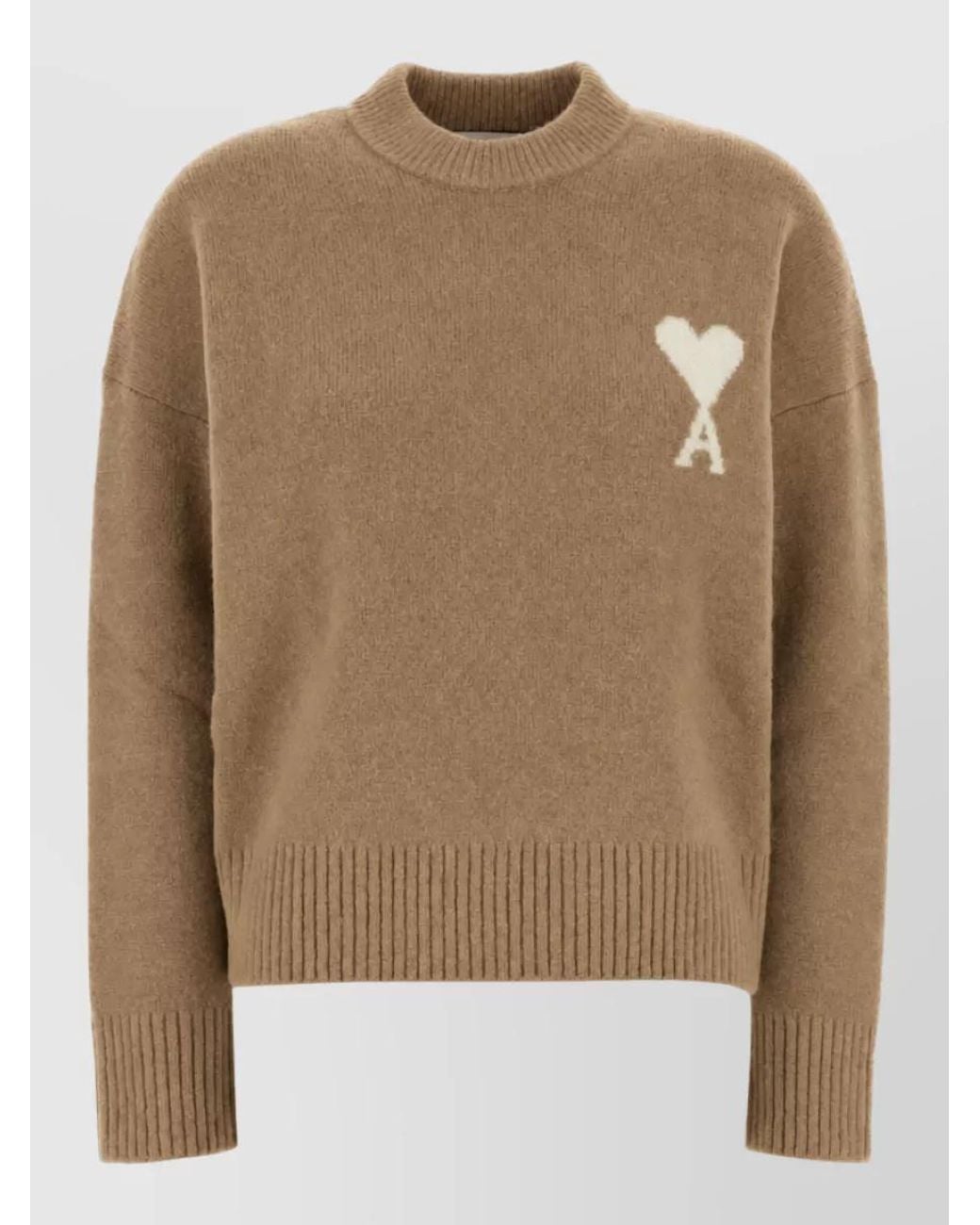 AMI Brown Alpaca Wool Ribbed Crew-Neck Sweater