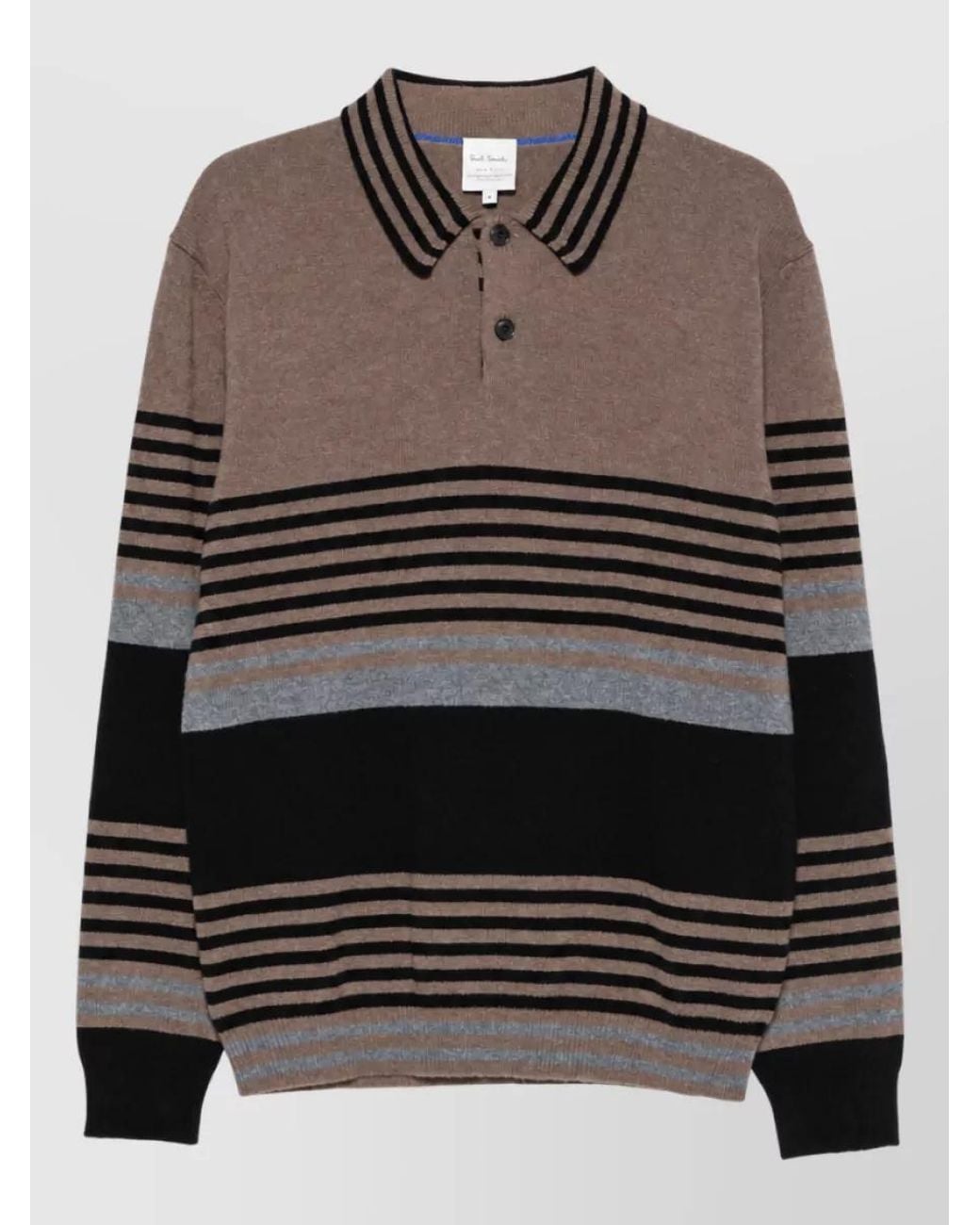 Paul Smith Gray Striped Ribbed Cashmere Polo Sweater for men