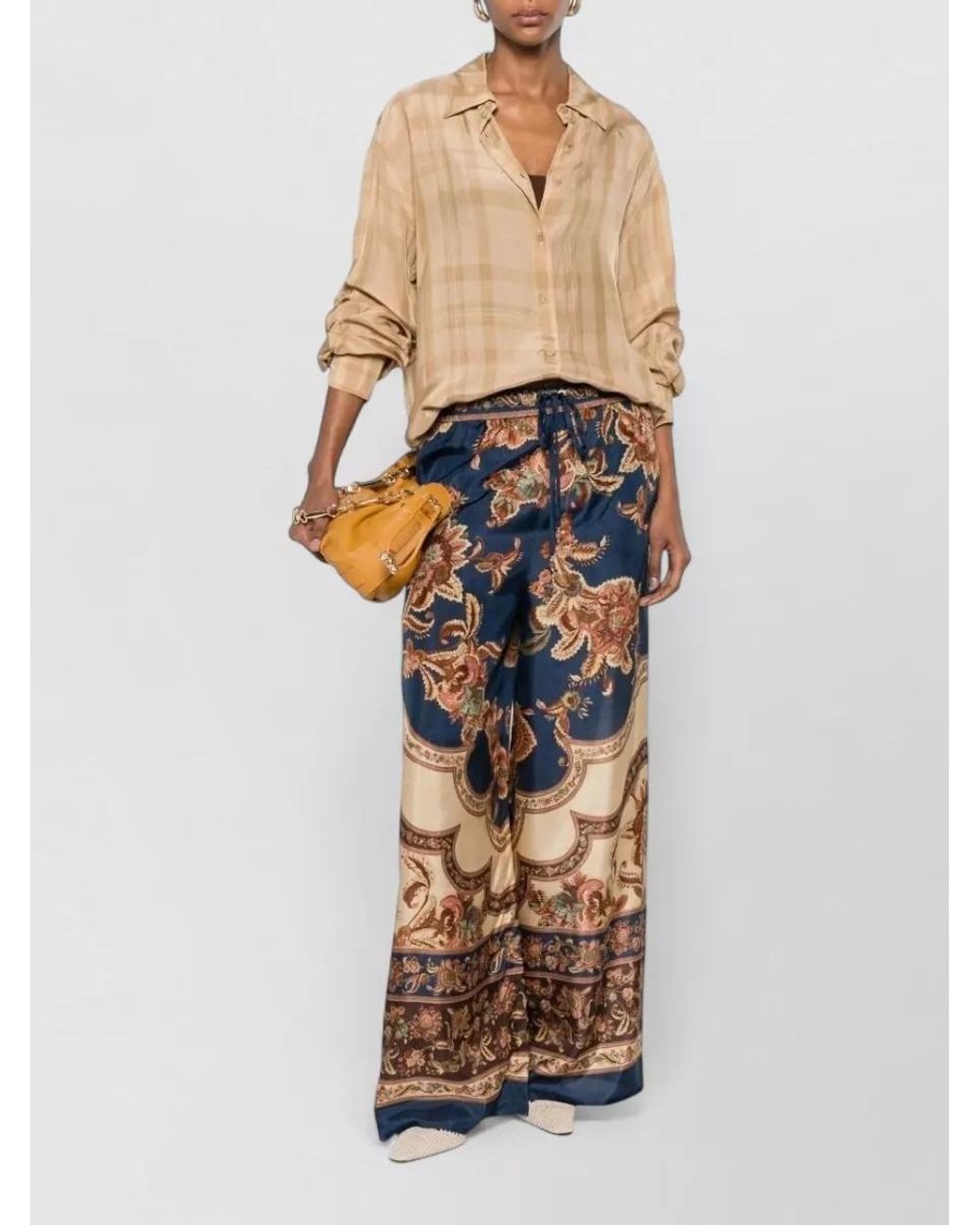 Zimmermann Blue Silk Printed Mid-Rise Wide-Leg Trousers