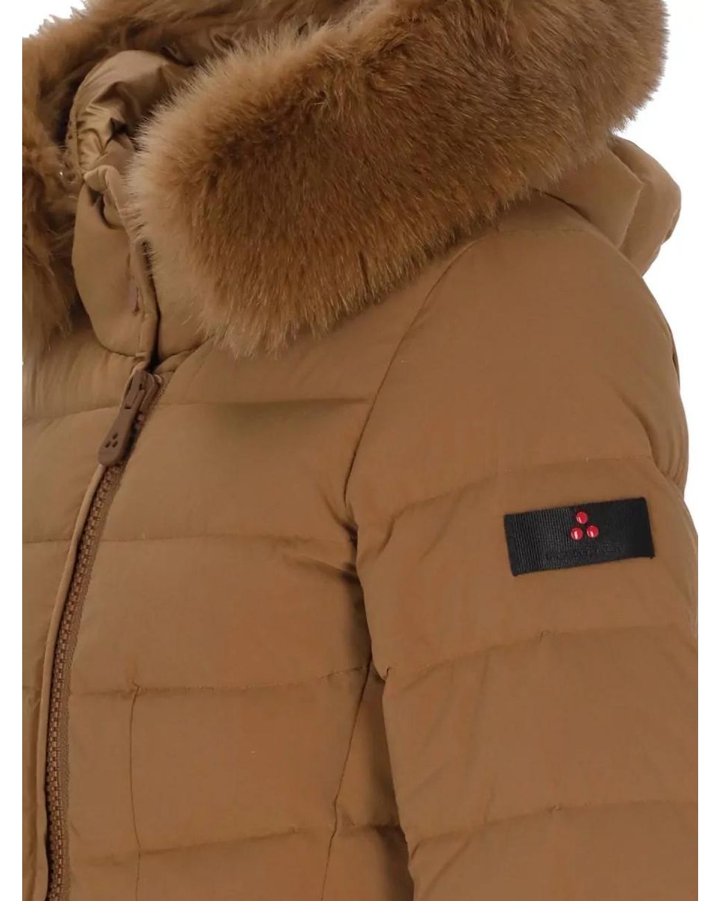 Peuterey Brown Fur Trim Long Quilted Down Puffer Jacket