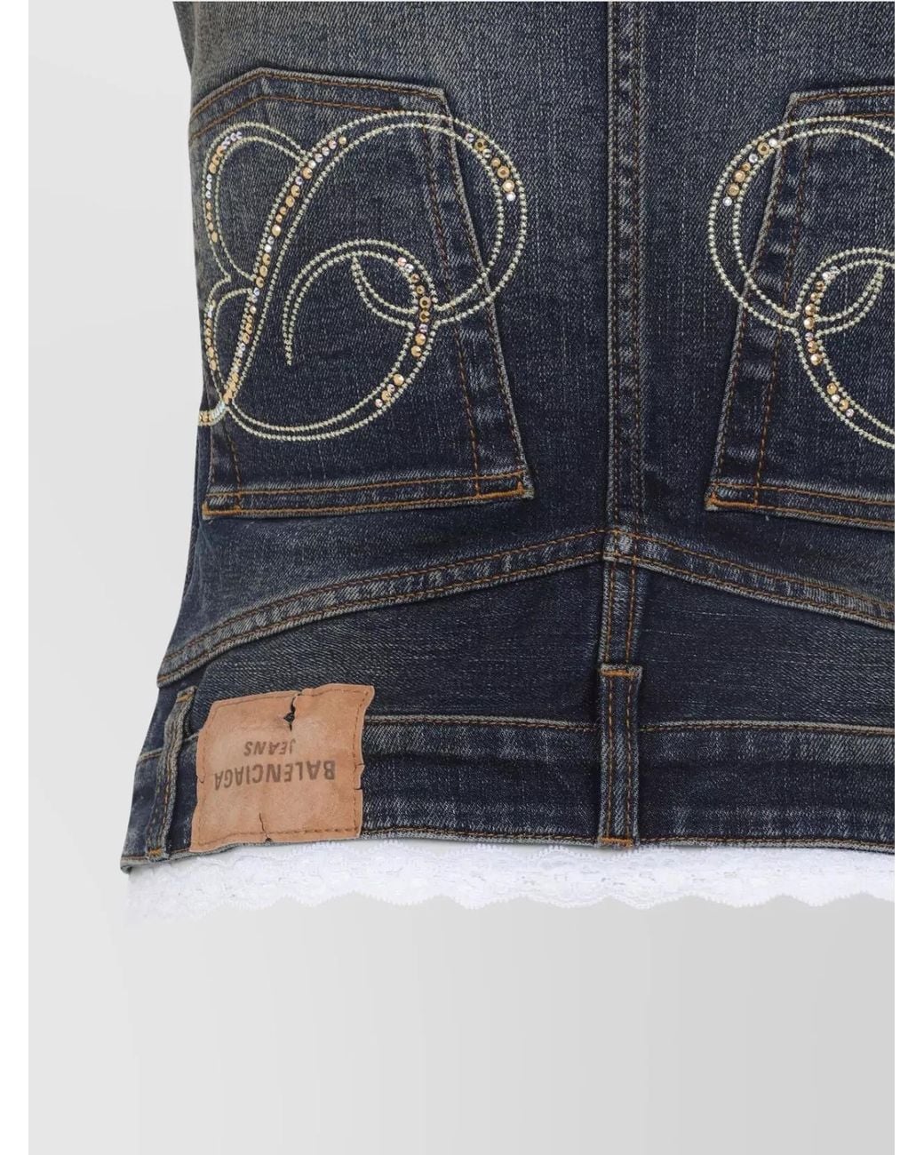 Balenciaga Blue Denim Patched Rhinestone-Embellished Tank Top