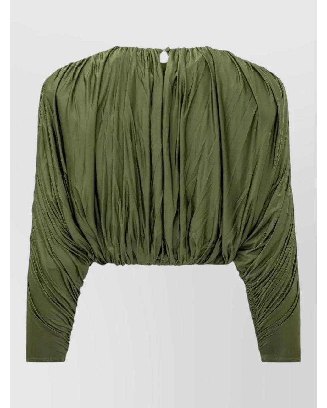 Self-Portrait Green Draped Cropped Blouse