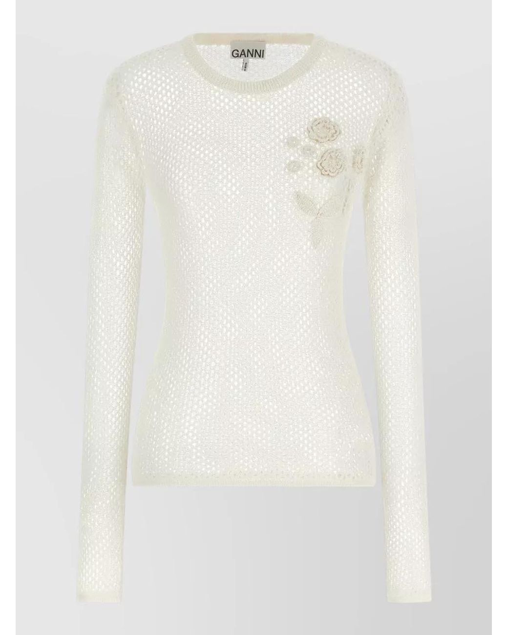 Ganni White Organic Cotton Pointelle Knit Sweater