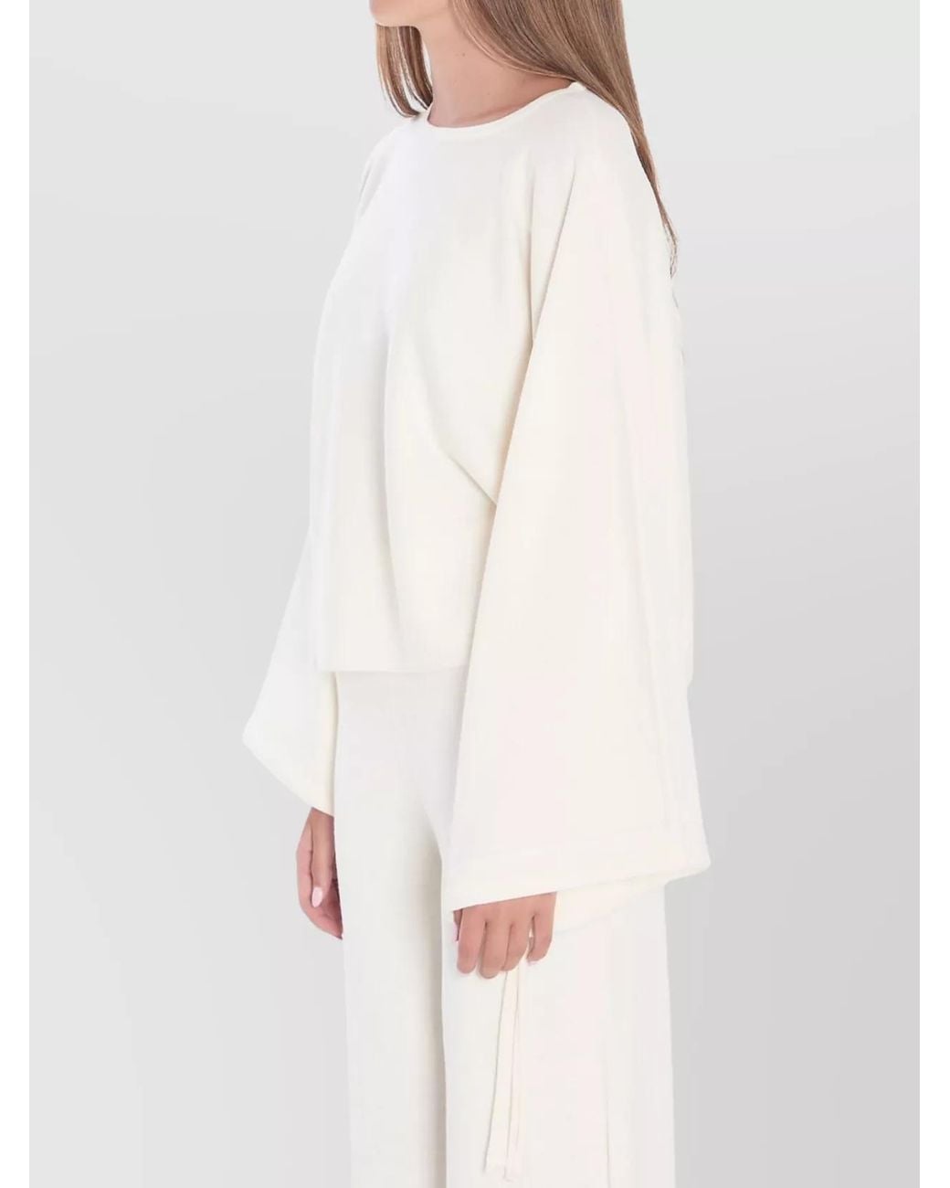 Max Mara White Fine-Knit Wool Cropped Loose-Fit Batwing-Sleeve Sweater