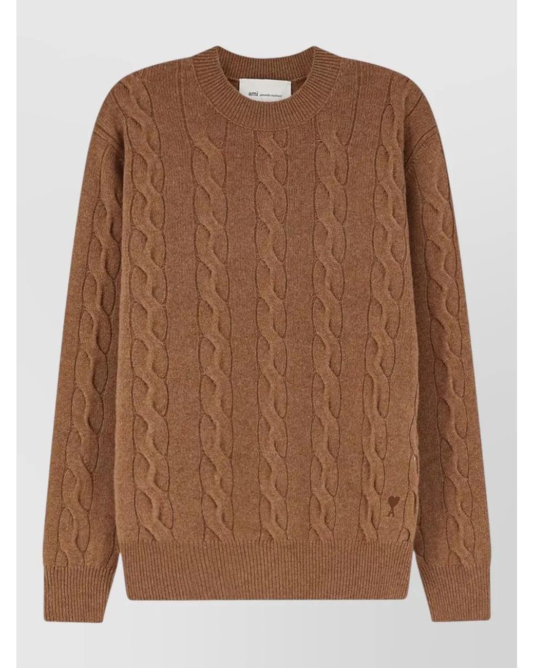 AMI Brown Braided-Knit Wool Crewneck Sweater for men