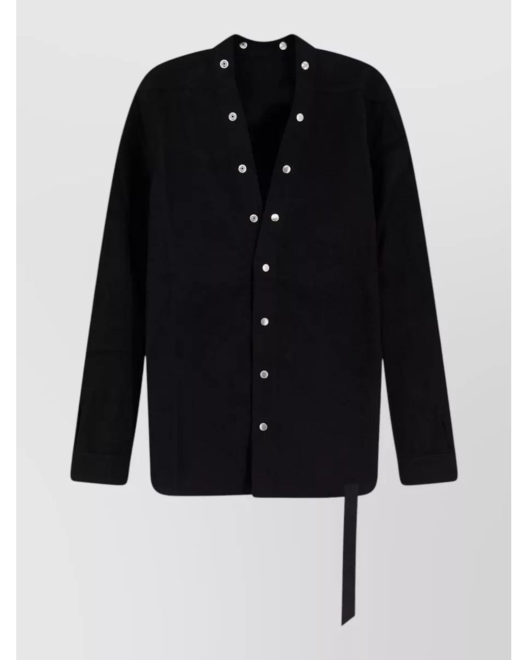 Rick Owens Black Cotton V-Neck Shirt Jacket for men